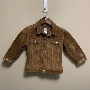 Baby Gap Real Leather Suede Jacket With Floral Embroidery Size 2-3 Years